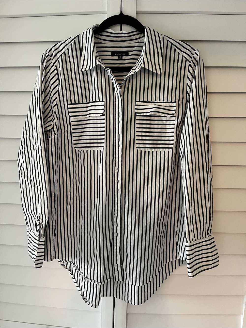 Versatile Black & White Striped Women’s Button-Down Shirt